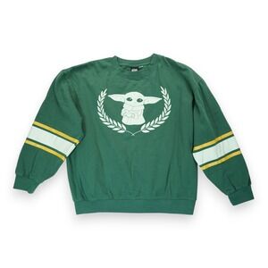 Star Wars Yoda‎ Crewneck Sweater Green Yellow Stripped Adult Size XXL Logo Print